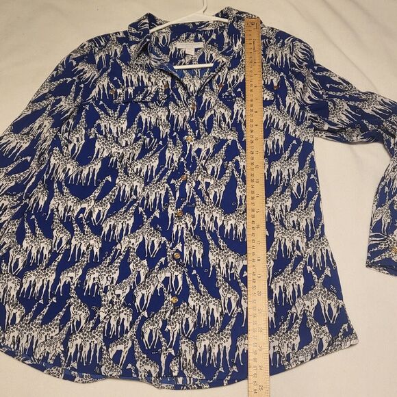 Charter Club Giraffe Print Button Down Blouse Petite Small Blue - Picture 11 of 12